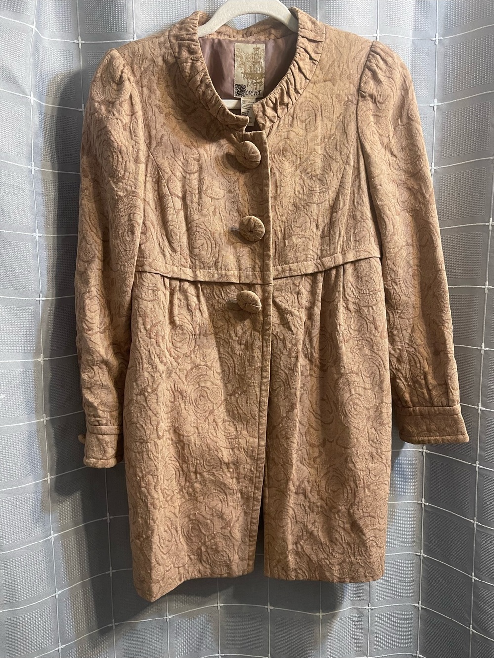 Forever 21 Vintage Textured Rose-Patterned Women's Coat - Light Brown Size M